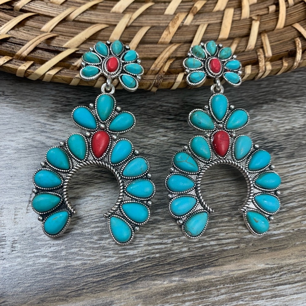 🕶️South Western Earrings - Turquoise Coral Silver base